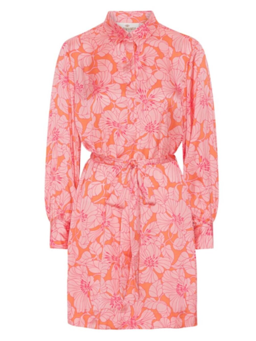 Karmamia Millie Floral Satin Dress Tangerine Belted Shirt Dress NWT Size Small